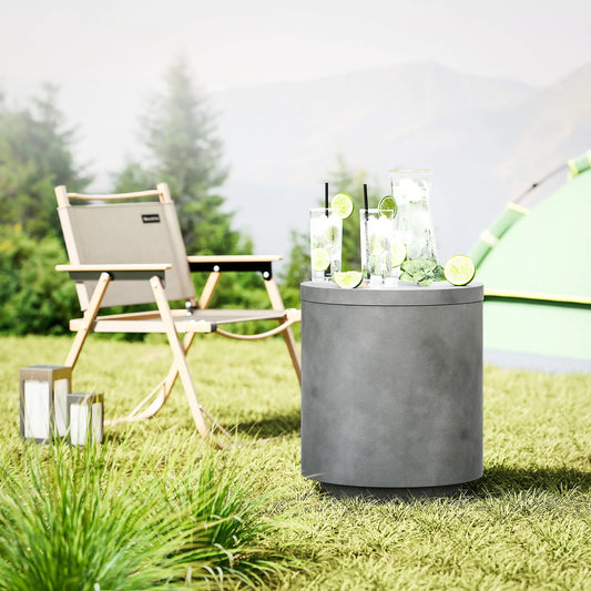 2.6 Gal Outdoor Side Table, 3-In-1 Concrete Cooler with Storage, Light Grey Side Tables Light Grey at Gallery Canada