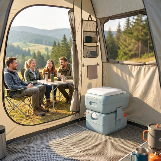 5.8 Gallon Portable Toilet With Level Indicator, Anti-Leak Pump Camping Toilets Grey at Gallery Canada