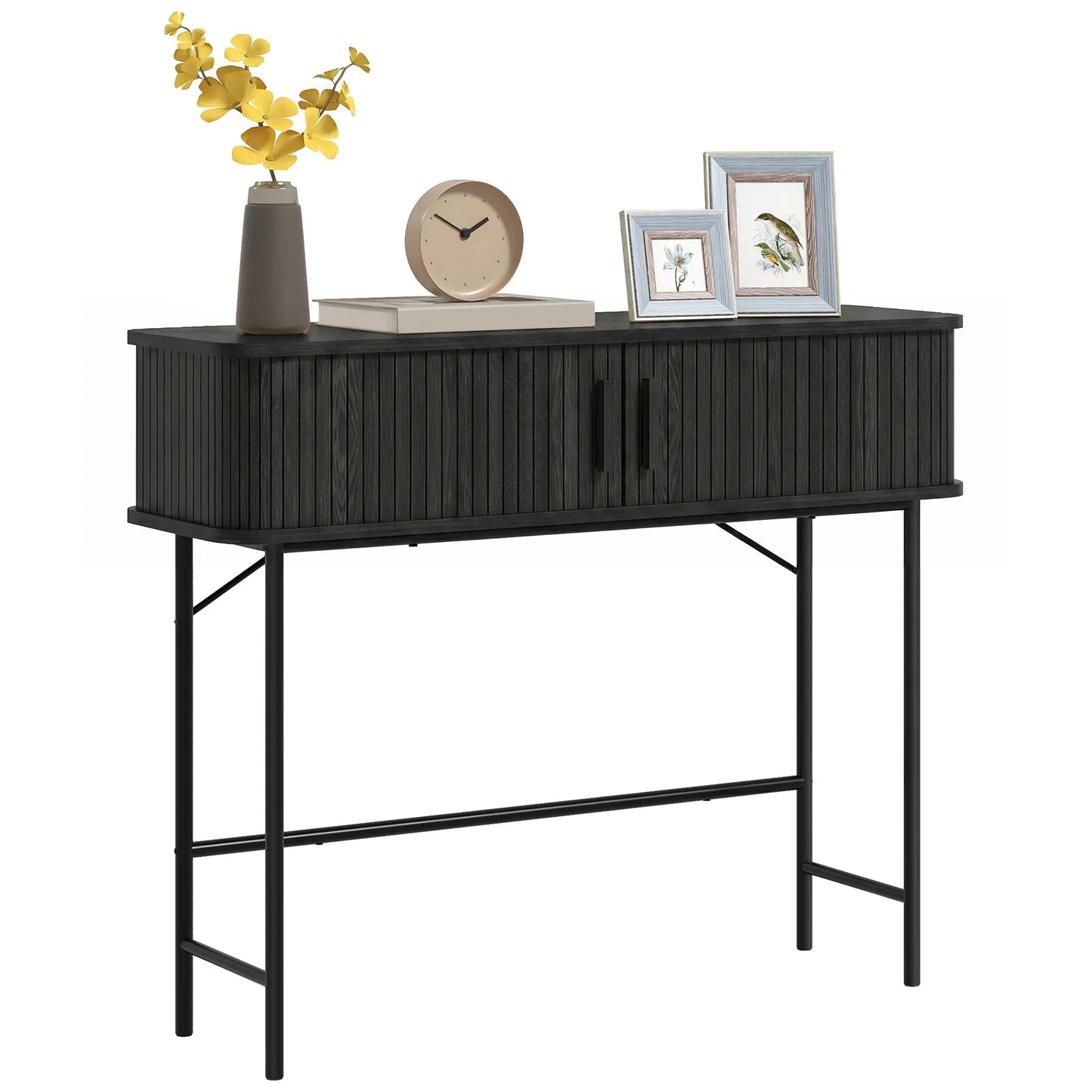 Mid-Century Console Table, Narrow Entryway Table with Storage, Black