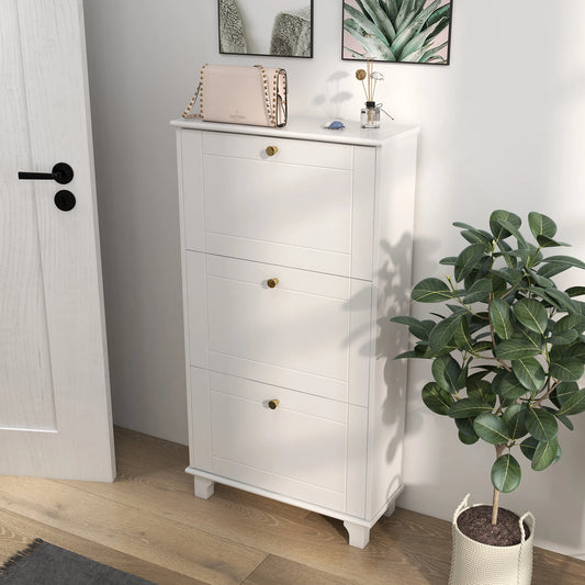 Narrow Shoe Storage, 3 Flip Drawers, Adjustable Shelves, Holds 12 Pairs, White Shoe Storage Cabinets & Racks White at Gallery Canada