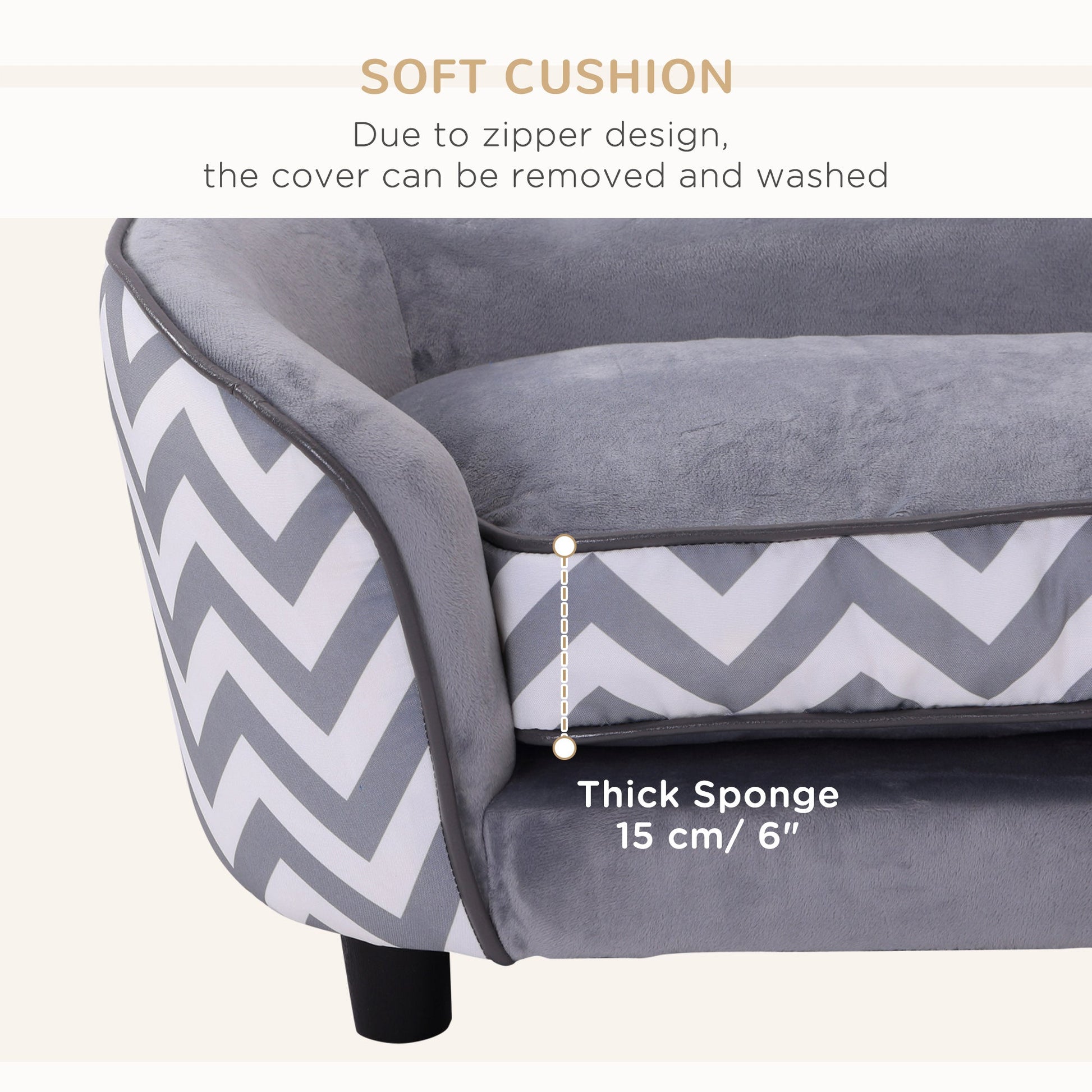 Pet Sofa Elevated Dog Bed Raised Cat Couch Puppy Furniture for Small Sized Dogs with Storage Removable Cushion Cover Grey at Gallery Canada