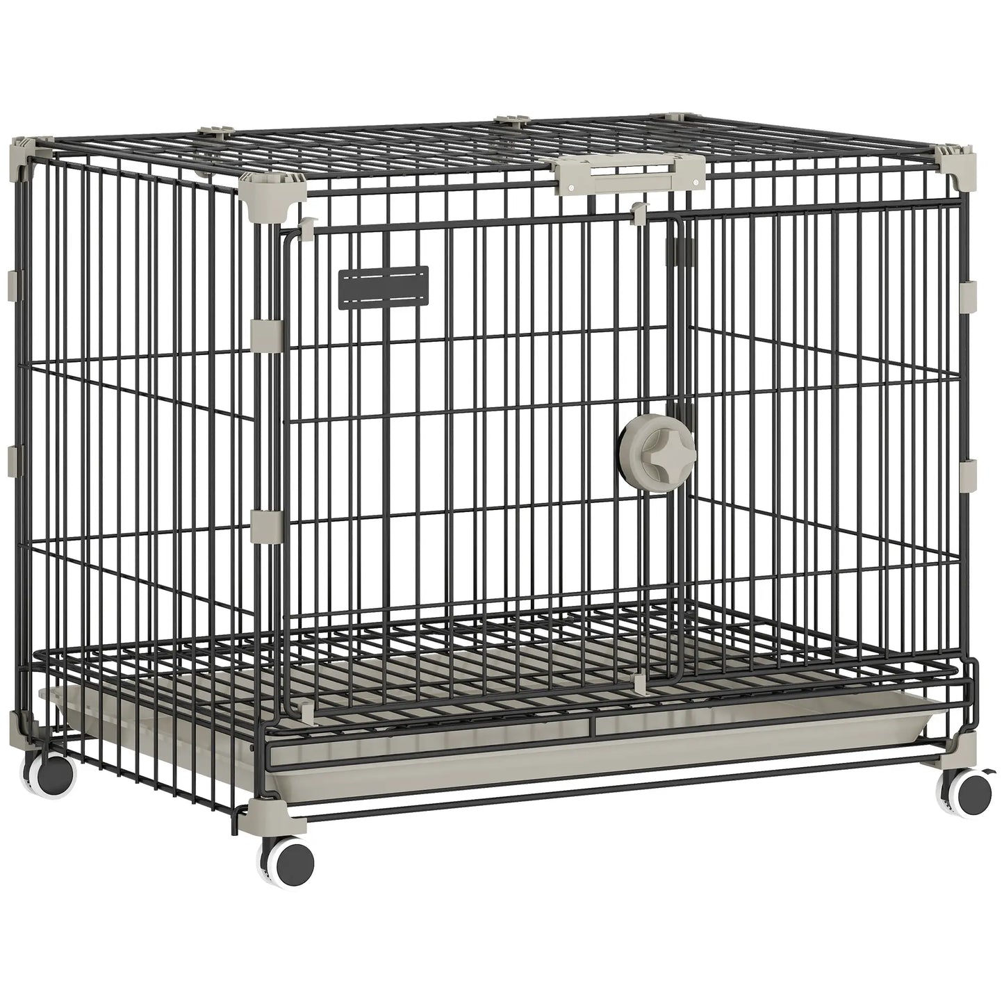 Foldable Dog Crate, 24 Inch Metal Cage, Removable Tray, Lockable Wheels, Black Dog Cages & Crates at Gallery Canada