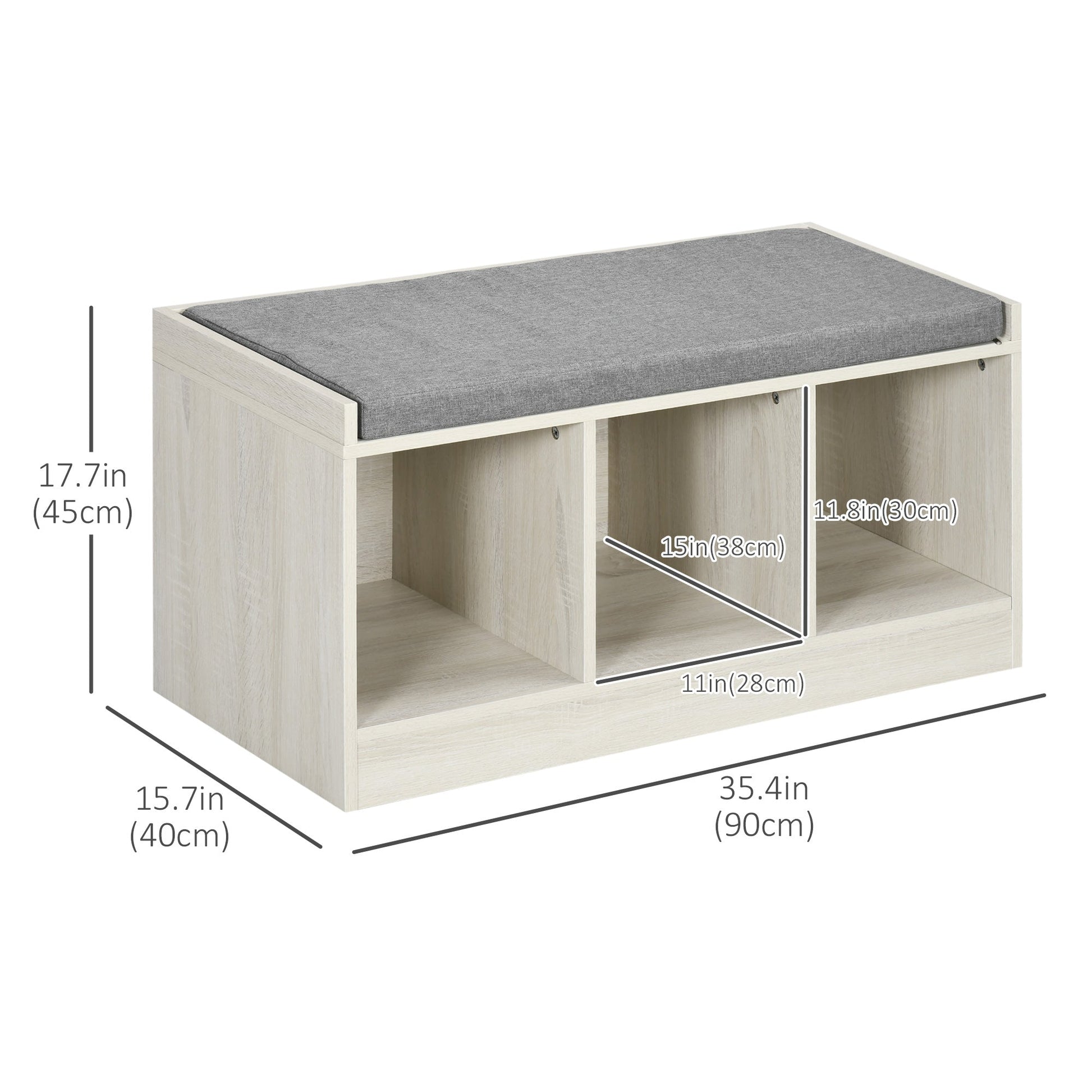 Shoe Bench with Storage Cubes, Shoe Cabinet with Cushion and Open Compartments, for Entryway, Hallway, White at Gallery Canada