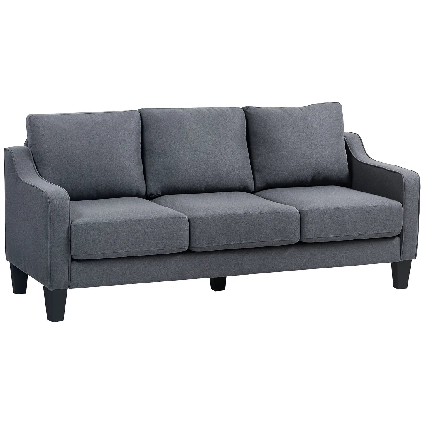 3 Seater Sofa, Modern Pocket Spring Couch, Linen Upholstered, Charcoal Grey 3-Seater Sofas at Gallery Canada