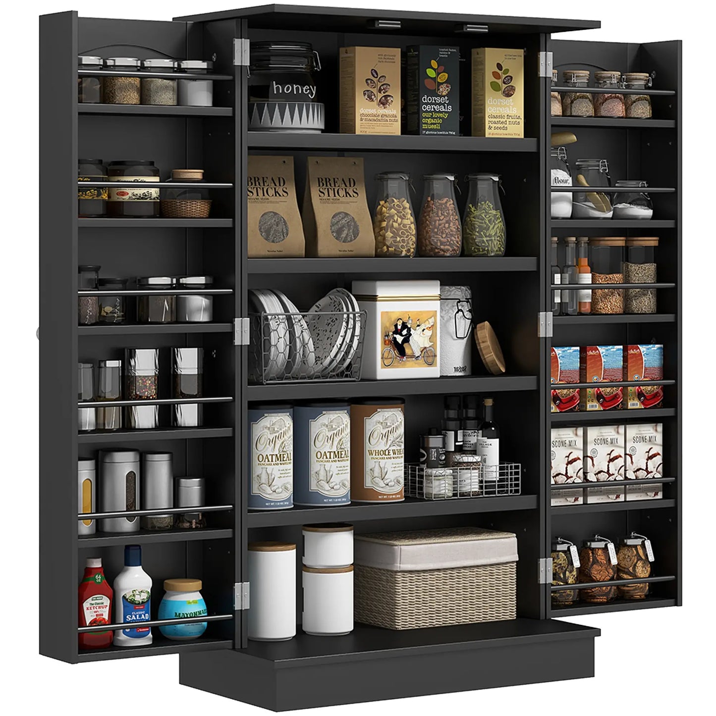 41" Storage Cabinet, 2-Door Kitchen Pantry, 5-Tier Shelving, Black Kitchen Pantry Cabinets at Gallery Canada