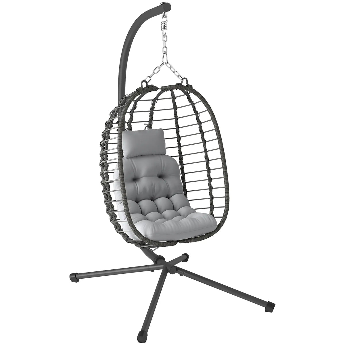 Hanging Egg Chair With Stand, Foldable Wicker Rattan Swing Chair, Light Grey Patio Chairs at Gallery Canada