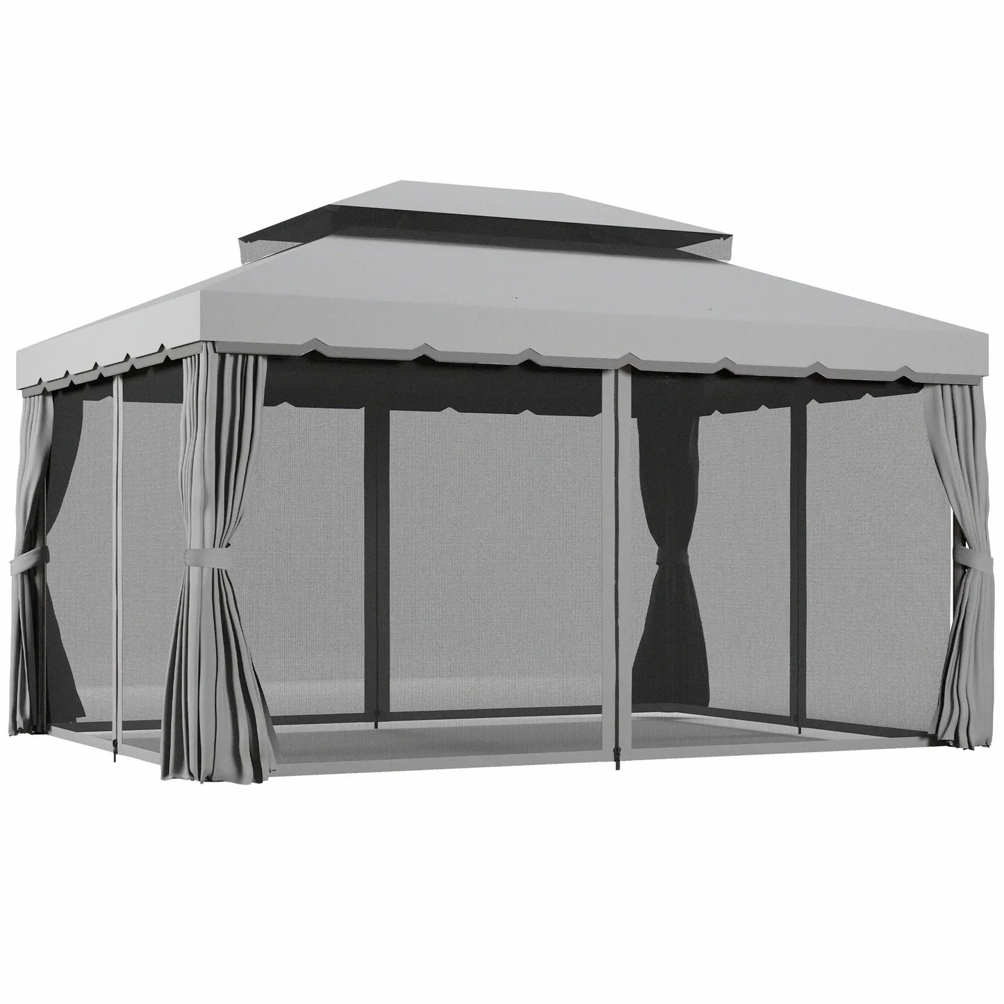 13' x 10' Gazebo, Polyester Roof, Mesh Sidewall, Aluminum Frame, Light Grey Gazebos at Gallery Canada