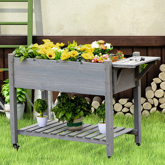 Raised Garden Bed, 8 Grids with Storage Shelf, Elevated Planter Box, Grey Elevated Garden Beds Grey at Gallery Canada