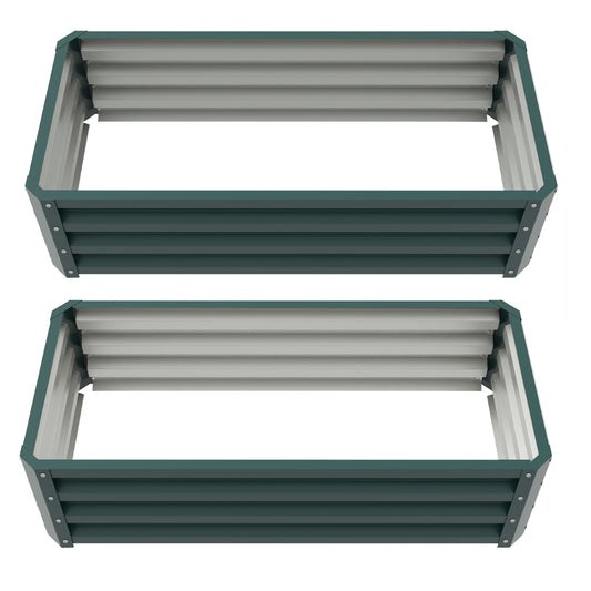 Galvanized Raised Garden Beds, Outdoor Planter Box, Set of 2, for Flowers, Herbs and Vegetables, Green - Gallery Canada