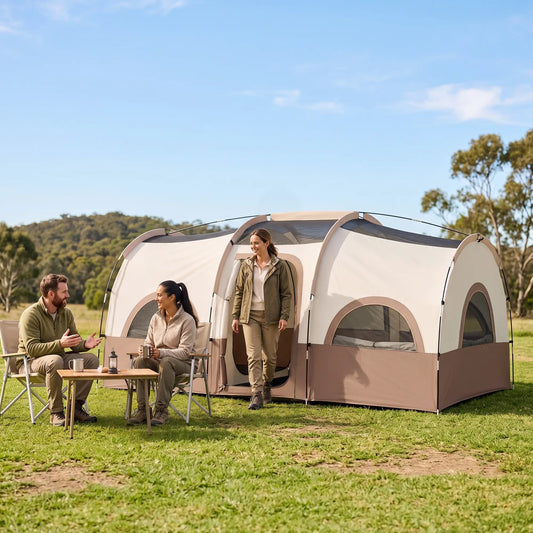 4-6 Person Camping Tent, 3 Room, 3000mm Waterproof, UPF30+, Khaki Camping Tents Khaki at Gallery Canada