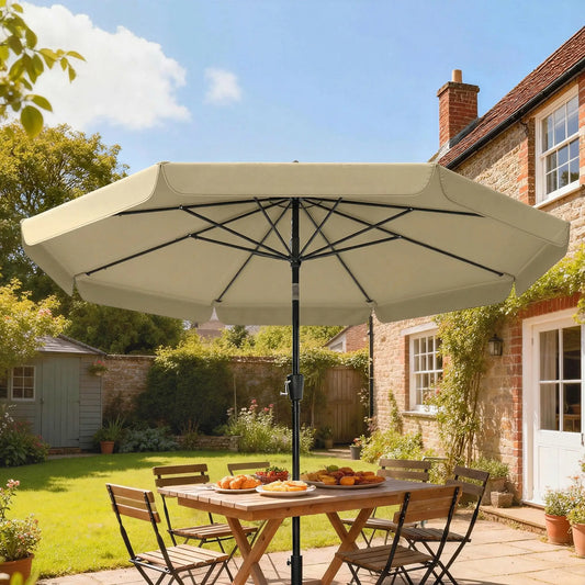 10 ft Outdoor Patio Umbrella, Push Button Tilt Crank, Khaki Sun Umbrellas Khaki at Gallery Canada