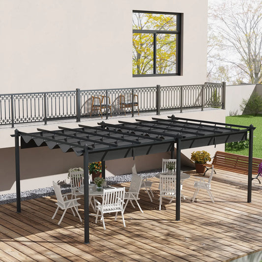 11.7' x 19.6' Retractable Pergola Canopy, For Grill, Patio, Garden, Aluminum Pergolas Dark Grey at Gallery Canada