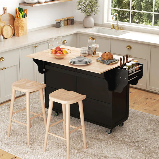 Kitchen Island with Storage, Drop Leaf, Rubber Wood Top, Black Kitchen Islands & Kitchen Carts Black at Gallery Canada