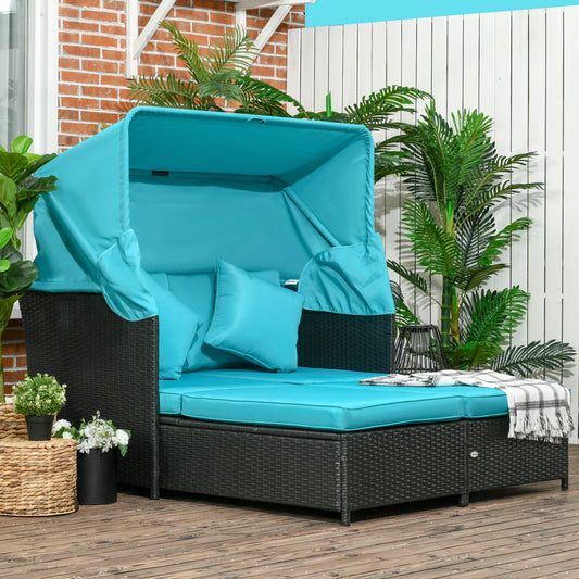Outdoor Wicker Double Daybed, PE Rattan Sun Lounger for 2, Green Daybeds Green, Black at Gallery Canada
