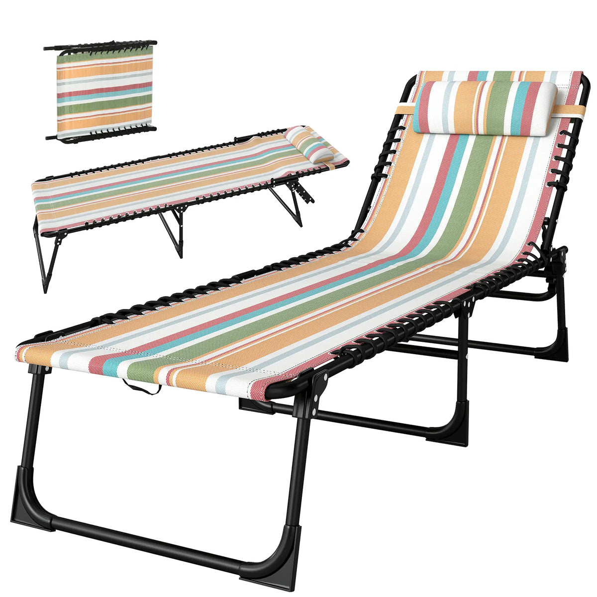 Outdoor Folding Lounge Chair, 4-Level Adjustable, Tanning Chair, Multicoloured Lounger Chairs at Gallery Canada