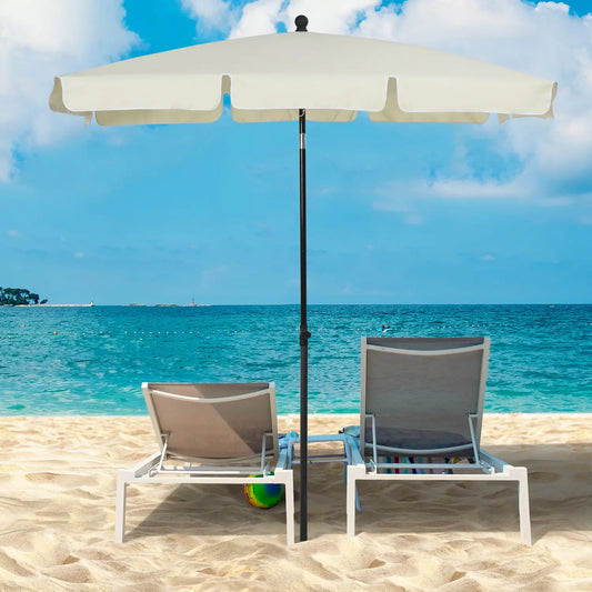 6.5x4ft Rectangle Aluminum Tilt Patio Umbrella, Cream White Sun Umbrellas Cream White and Black at Gallery Canada