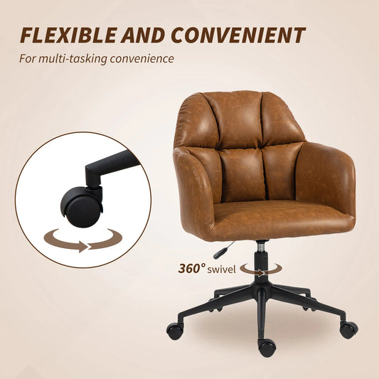 Swivel Office Chair, Faux Leather Desk Chair, Adjustable Height, Brown Task Chairs at Gallery Canada