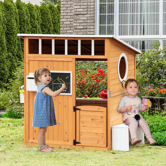 Wooden Kids Playhouse with Door, Windows & Mailbox, Yellow Play Houses Yellow at Gallery Canada