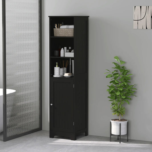 Tall Bathroom Storage Cabinet, Freestanding with Adjustable Shelf, 3 Open Shelves, Black Bathroom Cabinets Black at Gallery Canada