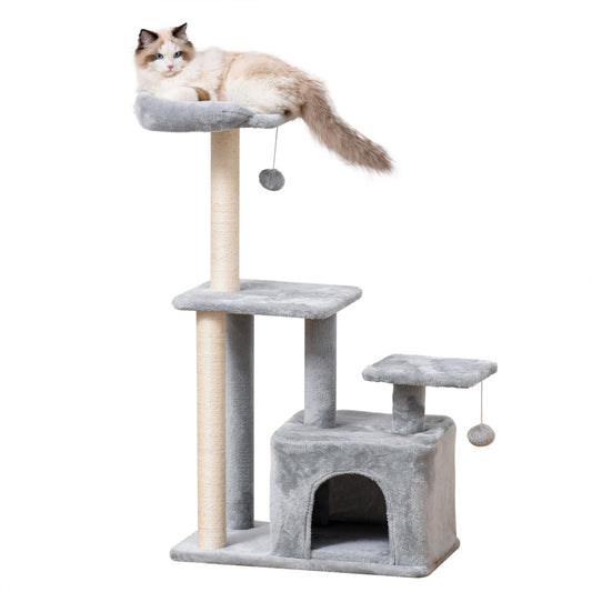 Cat Tree for Indoor Cats, Multi-Level Cat Condo with Sisal Scratching Post, Perch, Hanging Ball, Light Grey - Gallery Canada