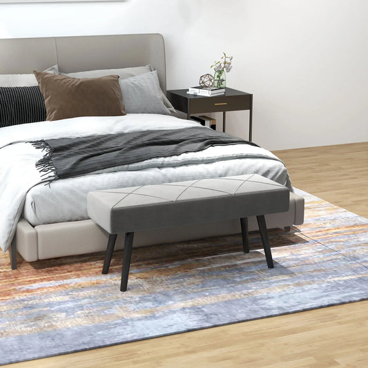 39 Inches Upholstered Bed Bench, Modern Steel Legs, Grey Storage Ottomans & Benches Grey at Gallery Canada