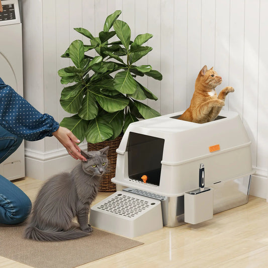 Stainless Steel Cat Litter Box with Lid, High Sided, Light Grey Cat Litter Box Enclosures Light Grey at Gallery Canada