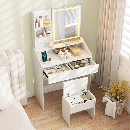 LED Lighted Makeup Vanity Desk, 3 Color Modes, White Makeup Vanities White at Gallery Canada
