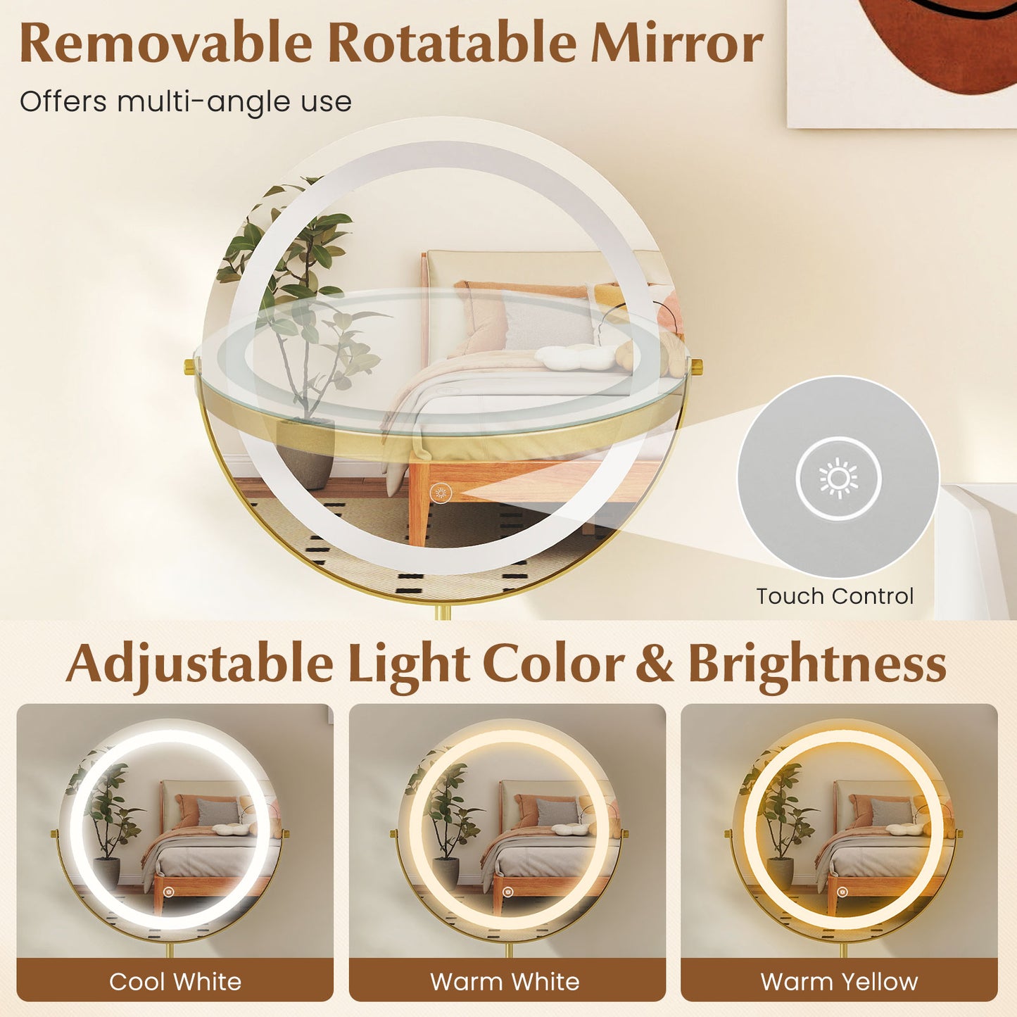 Vanity Desk with Rotatable Lighted Mirror 55 Inch Makeup Vanity Table, White Makeup Vanities at Gallery Canada