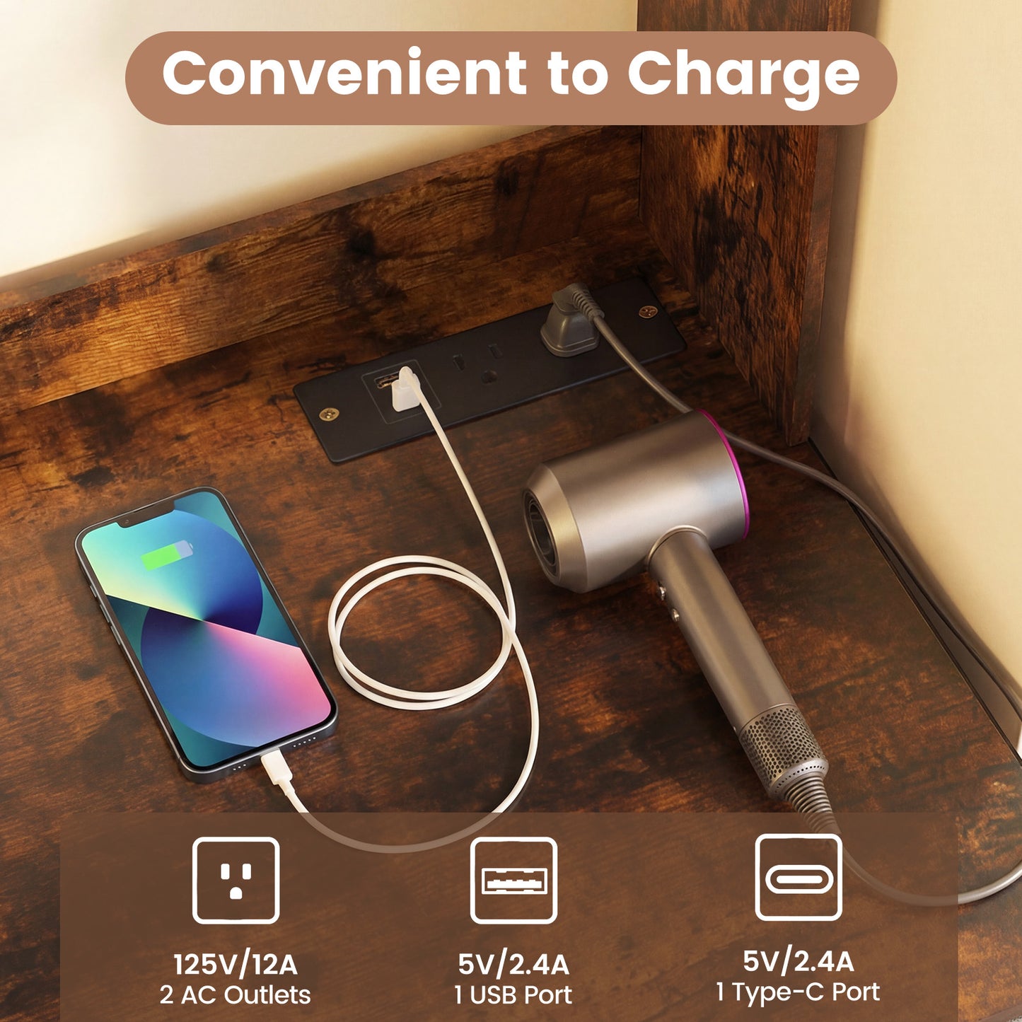 Vanity Desk with Rotatable Mirror and Lights Modern Dressing Table with 3 Light Colors, Brown Makeup Vanities at Gallery Canada