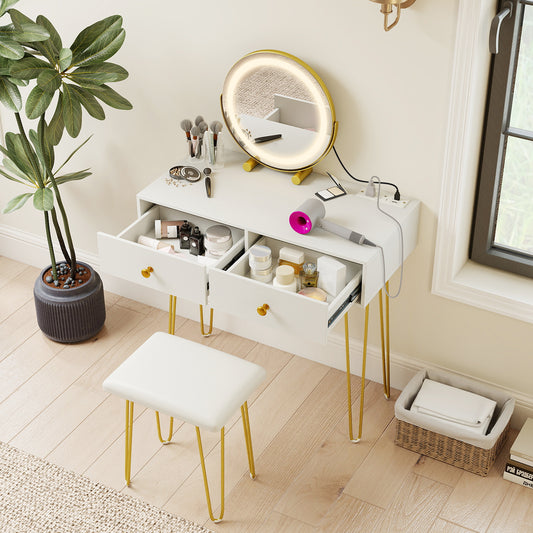 Vanity Desk with with Lighted Adjustable Mirror for Bedroom, White Makeup Vanities White at Gallery Canada