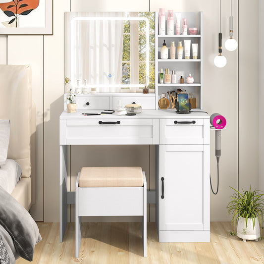 Vanity Set with Mirror and 3 Lighting Modes and Adjustable Brightness, White Makeup Vanities White at Gallery Canada