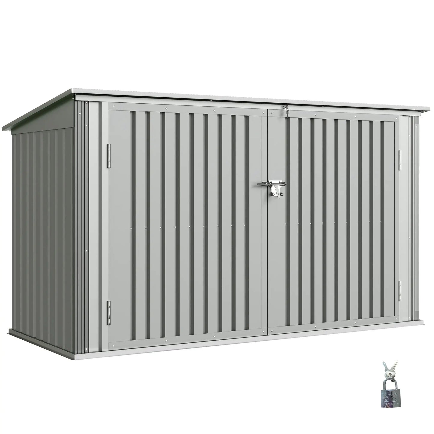 7.6 x 3.4ft Storage Shed, 3 Bin Organizer, Lockable Doors, Silver Grey