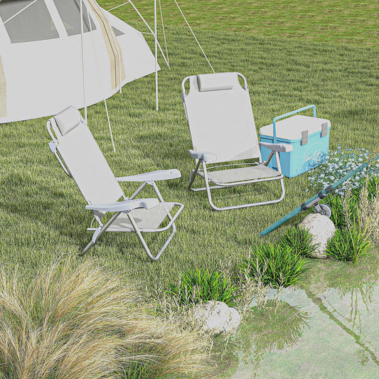 Set of 2 Fishing Chairs, Adjustable Backrest, Headrest, Light Grey Picnic Tables & Camping Chairs Light Grey, Silver at Gallery Canada