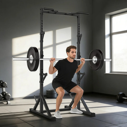 Rack de Squat Réglable, Rack de Développé Couché Avec Porte-Poids, Noir