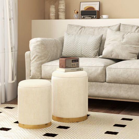 Velvet Linen Fabric Storage Ottoman Set Of 2, Golden Ottomans Golden at Gallery Canada