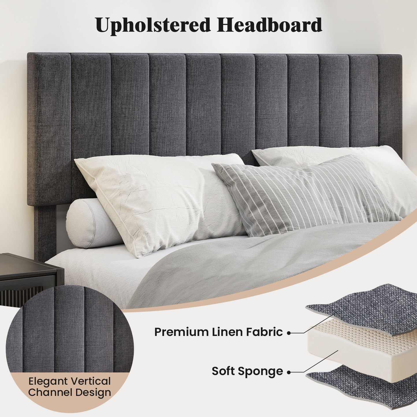 Velvet Upholstered Platform Bed, Height Adjustable Headboard, Queen Size Beds & Bed Frames at Gallery Canada