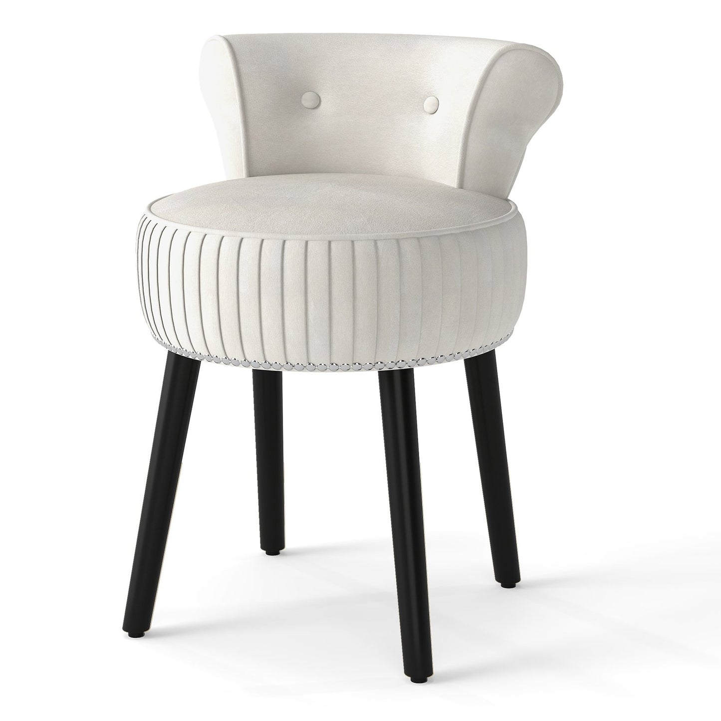 Velvet Vanity Chair with Back Upholstered Vanity Stool with Tufted Low Back and Solid Wood Legs, White Makeup Vanities White at Gallery Canada