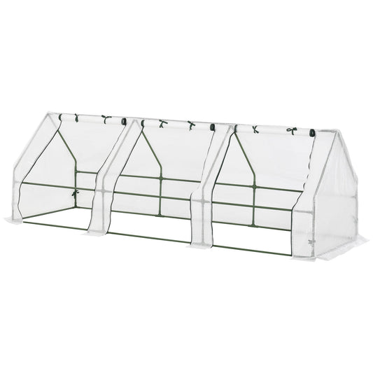 9' x 3' x 3' Outdoor Mini Greenhouse, Portable Tunnel Greenhouse with Large Zipper Doors and PE Cover for Garden, White - Gallery Canada