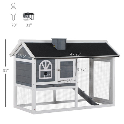 Wooden Rabbit Hutch with Run, Tray, Ramp, Asphalt Roof, Grey at Gallery Canada