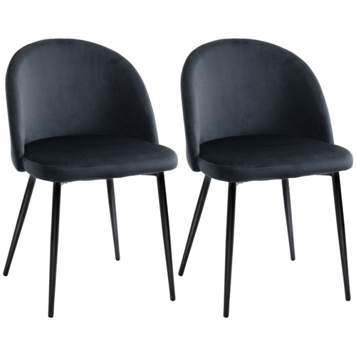 Set of 2 Modern Dining Chairs, Mid-Back Velvet-touch Upholstery Side Chair Table Chair for Living Room Dining Room, Black