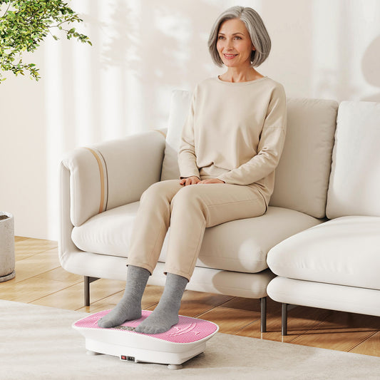 Vibration Plate Exercise Machine, 10 Speed Intensities, White Pink Vibration Exercise Machines White & Pink at Gallery Canada