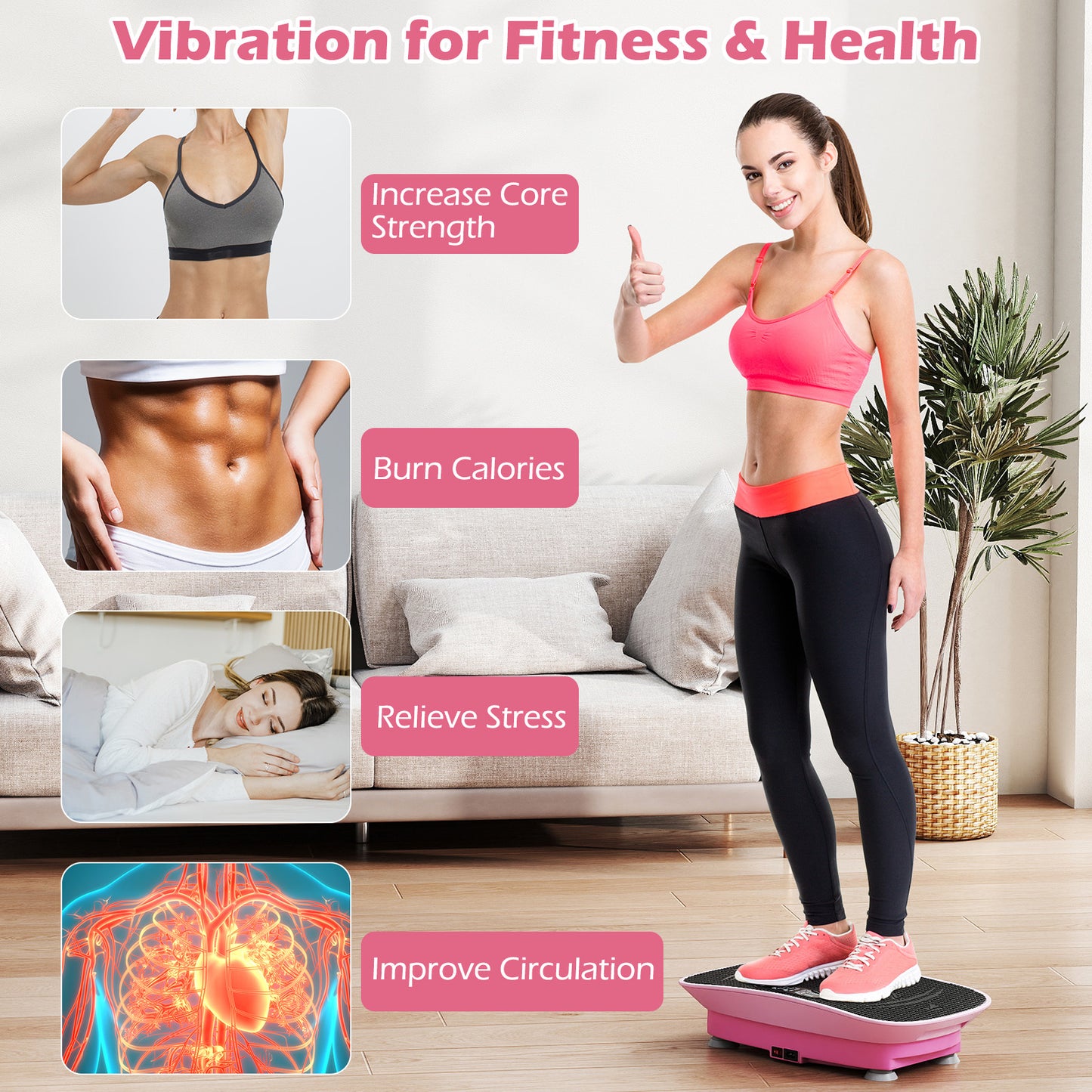 Vibration Plate Exercise Machine, 10 Speed Intensities, Pink Vibration Exercise Machines at Gallery Canada
