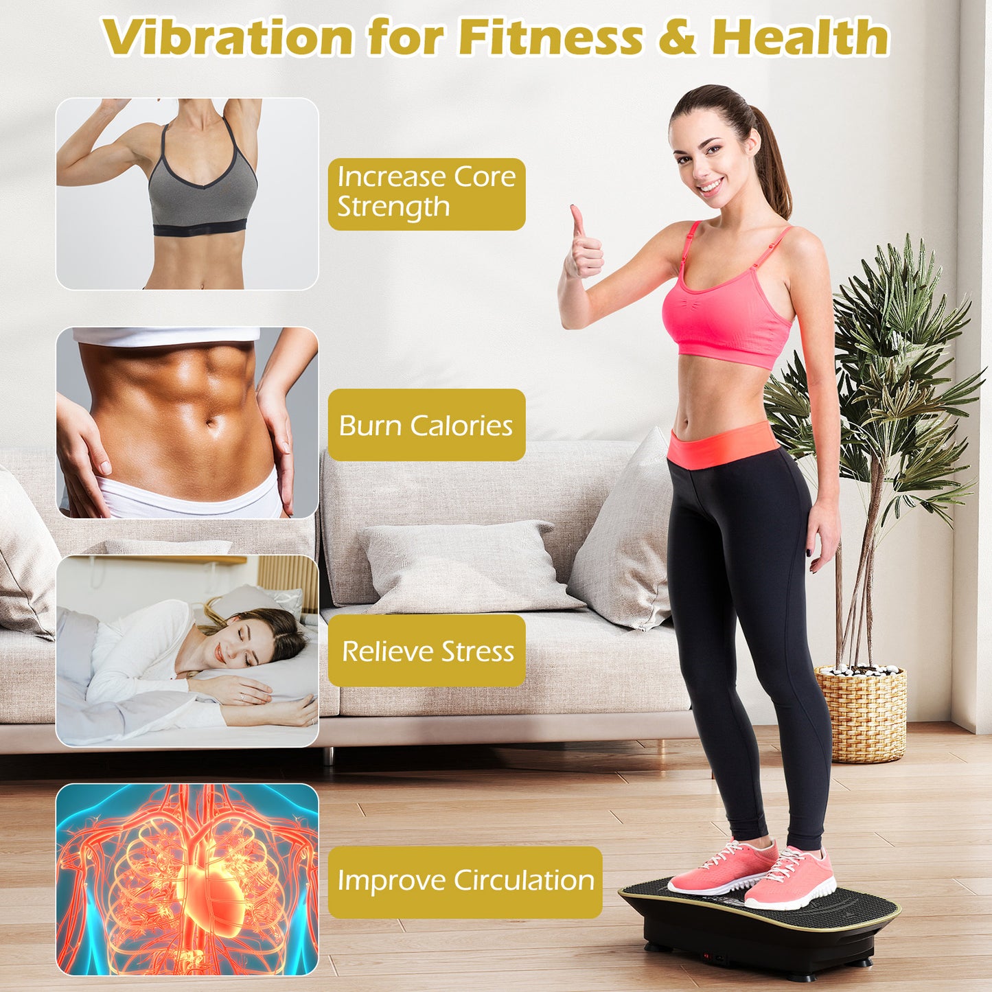 Vibration Plate Exercise Machine, 10 Speed Intensities, Black Vibration Exercise Machines at Gallery Canada