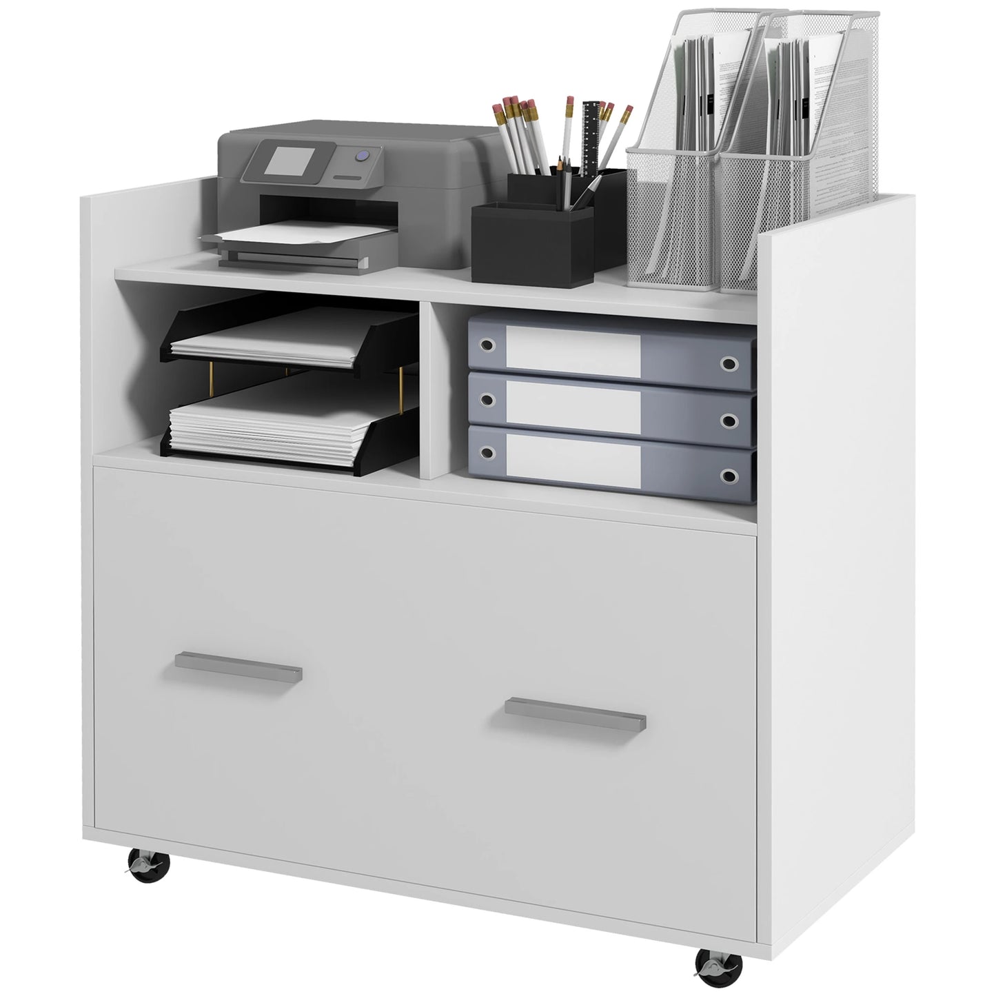 Mobile Rolling File Cabinet, Drawer Adjustable Hanging Bar, Letter A4 Legal Size, White Office Cabinets & Cupboards at Gallery Canada