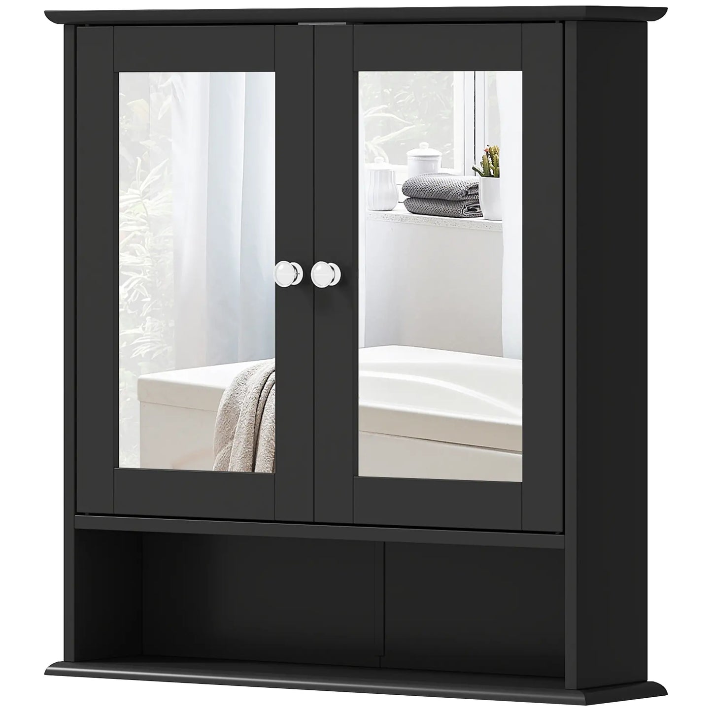 Wall-Mounted Medicine Cabinet, Double Doors, Open Shelf, Adjustable, Black Mirror Medicine Cabinets at Gallery Canada