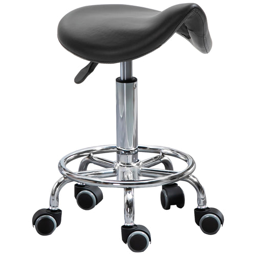 Saddle Stool, PU Leather Adjustable Rolling Salon Chair for Massage, Spa, Clinic, Beauty and Tattoo, Black
