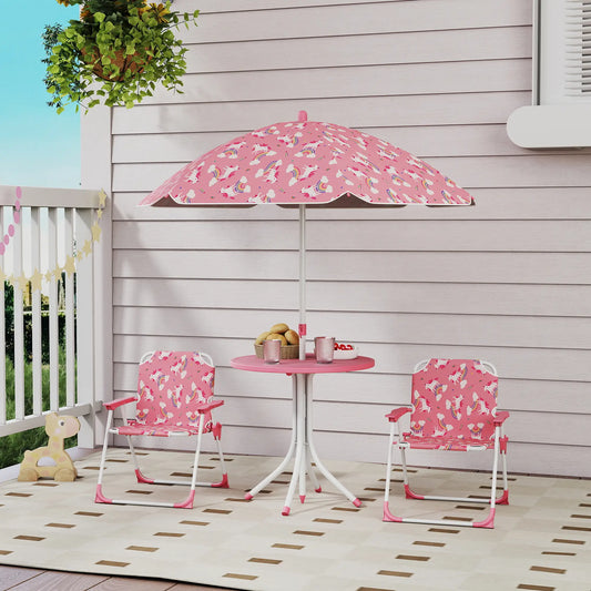 Kids Picnic Table Set, 2 Folding Chairs, Umbrella, Pink Kids Outdoor Furniture Pink, White at Gallery Canada