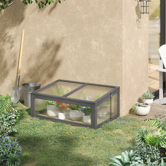 39" x 26" x 16" Wooden Cold Frame, Tilted Top Cover, Polycarbonate Planter Box, Grey Greenhouses Grey at Gallery Canada