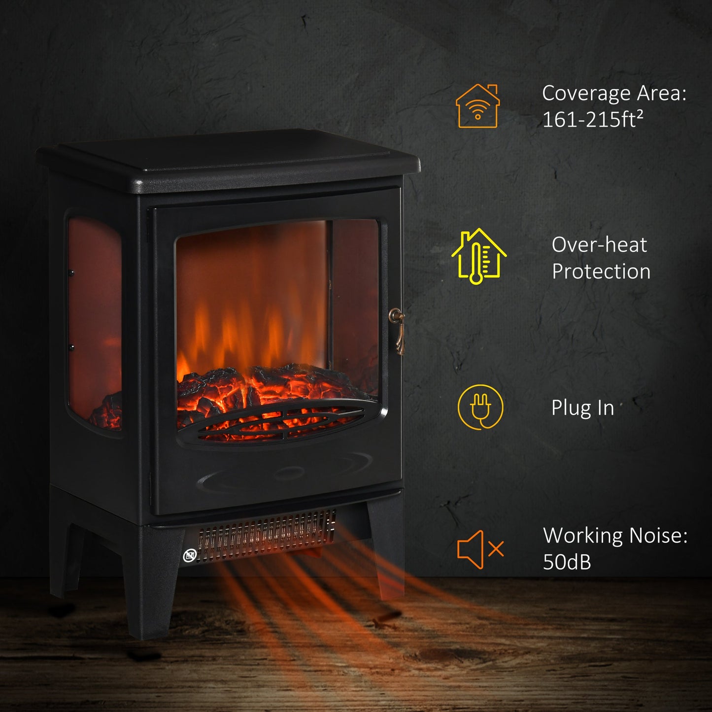 Electric Fireplace Heater, Freestanding Fireplace Stove with Realistic Adjustable Flame Effect and Adjustable Temperature, Overheating Safety Protection, 750W/1500W, Black at Gallery Canada