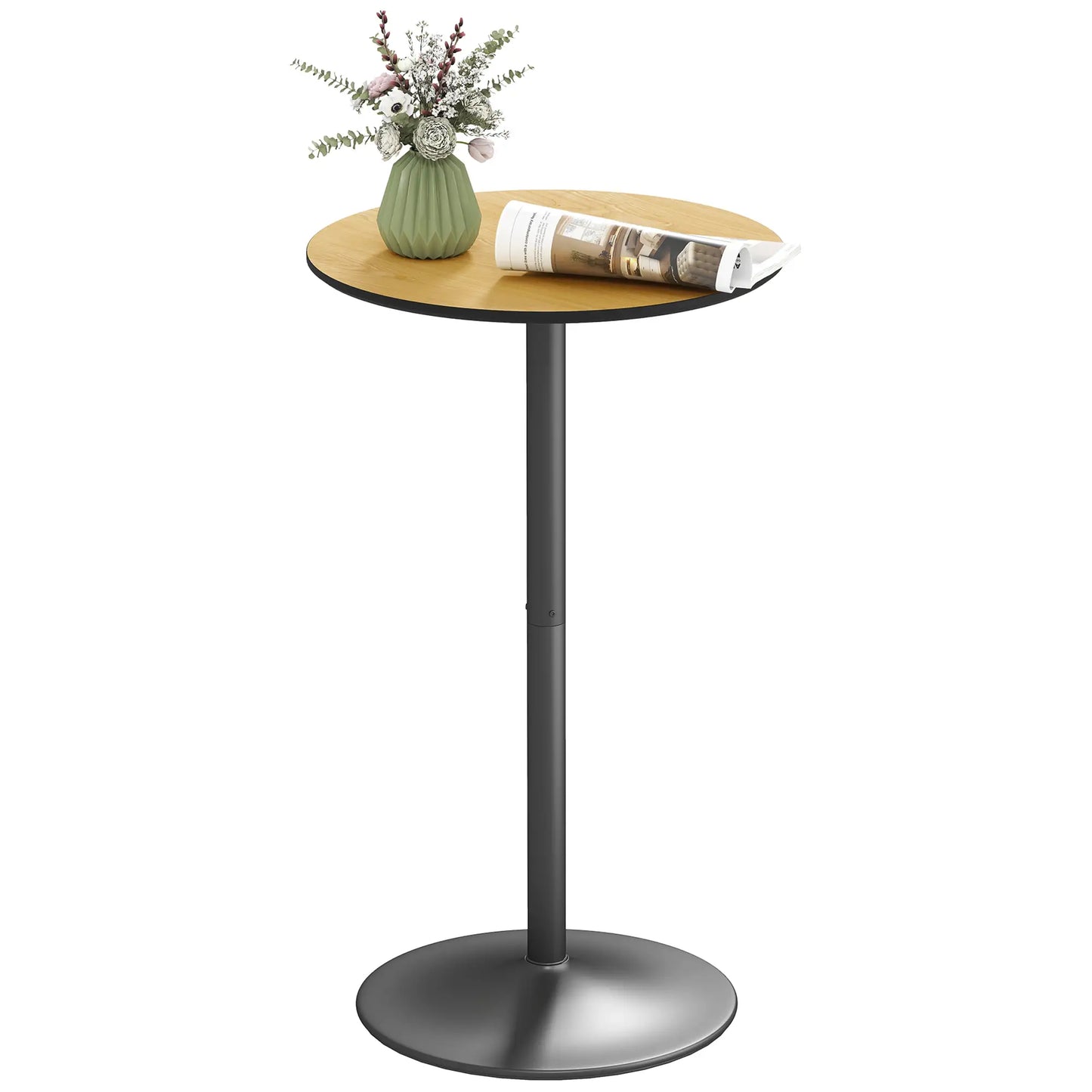 Round Table for 2, 40.2 Inch, Natural Wood, Steel Frame Bar Tables at Gallery Canada